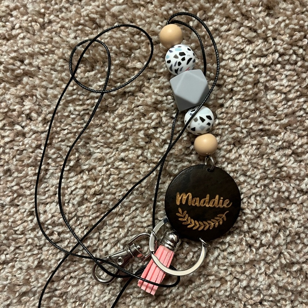 Personalized Black and Pink Kids Keychain